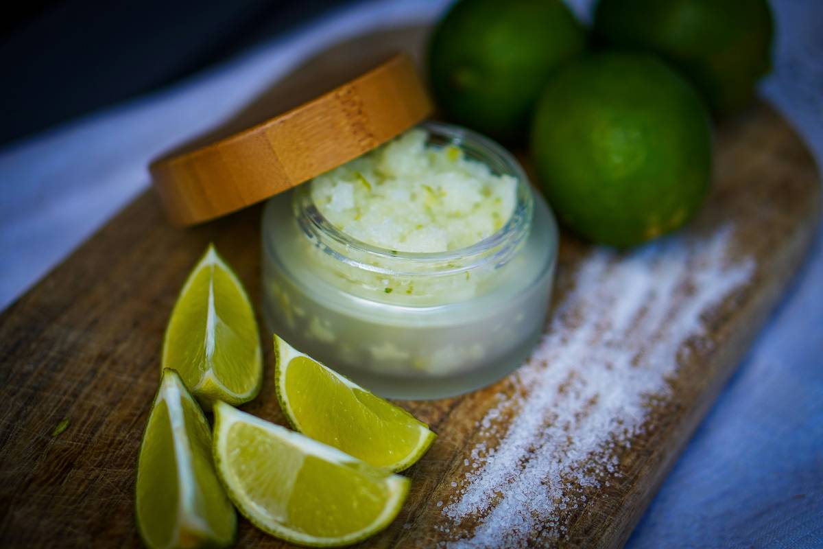 Step-by-step diy body scrub organic preparation in glass jar with natural ingredients